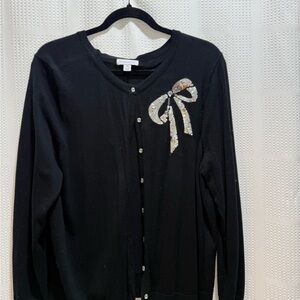 Black Cardigan Charter Club Sweater with Embellished Bow XXL